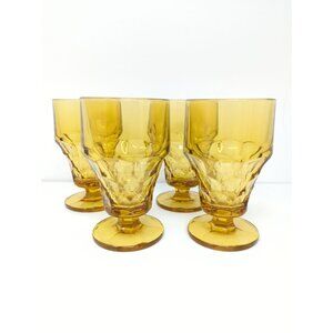 Set of 4 Anchor Hocking Topaz Amber Georgian Footed Iced Tea Glasses 5" vintage